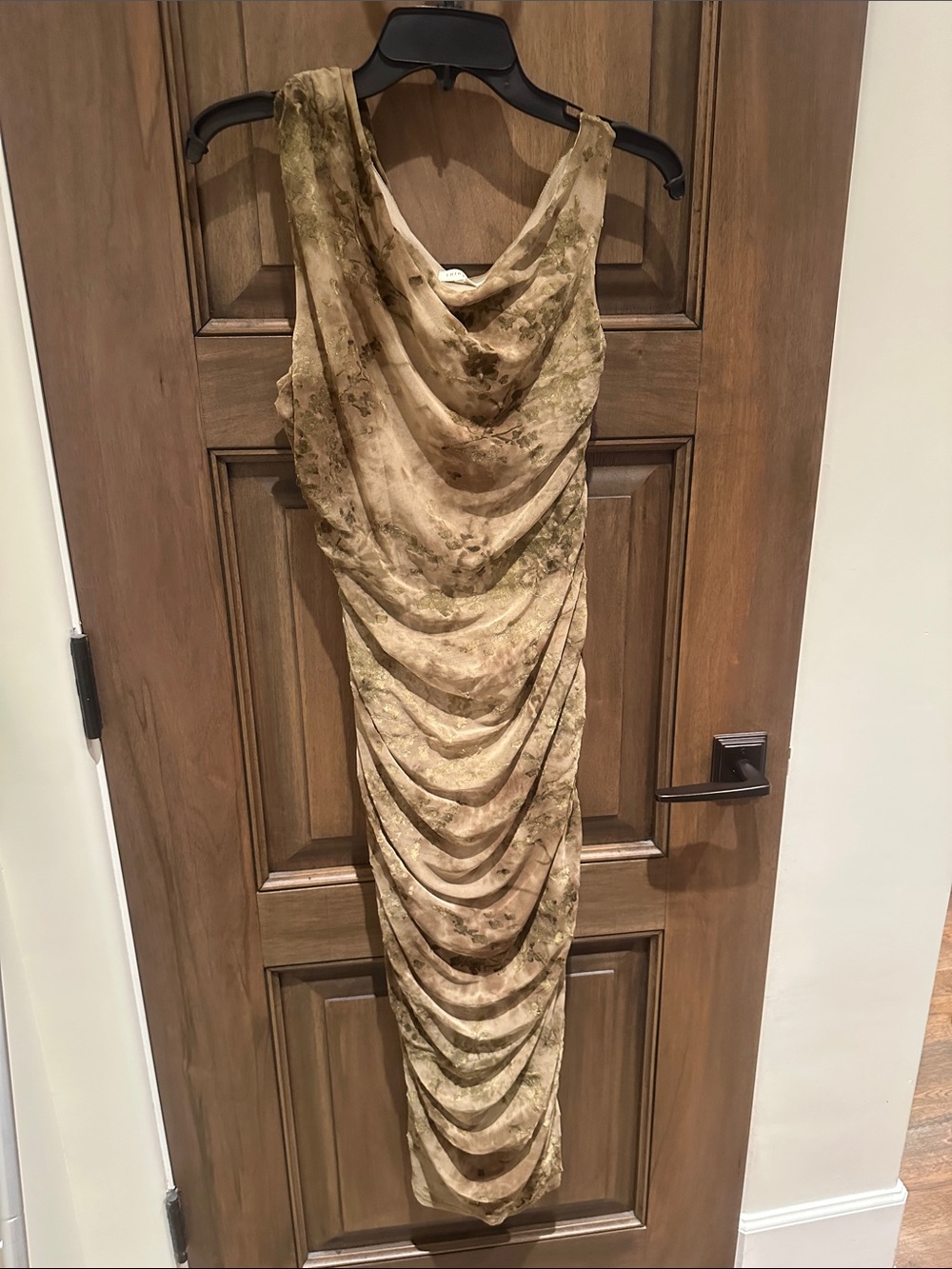 Draped Sleeveless Midi Dress in Olive Green